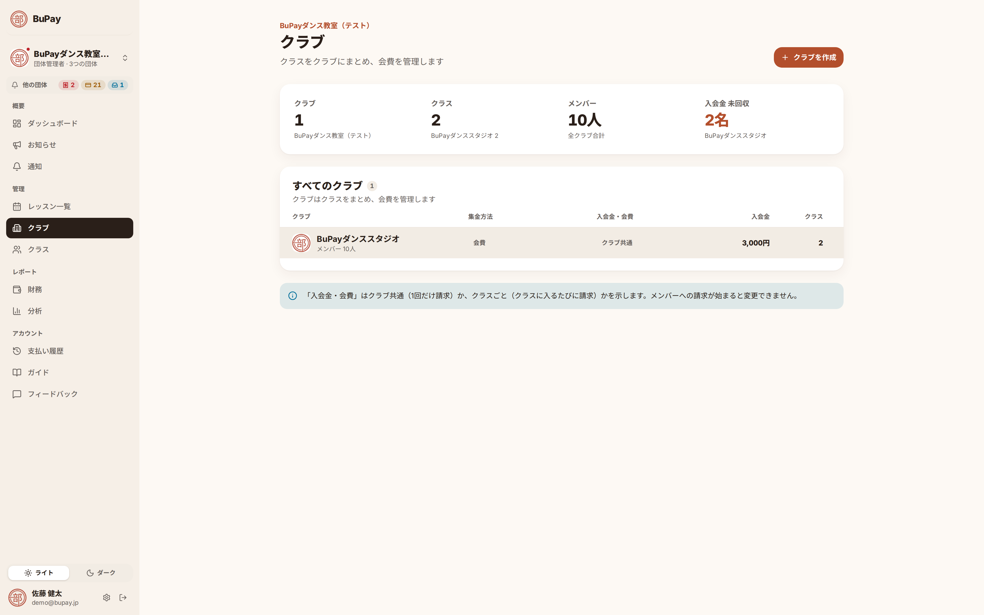クラブ一覧