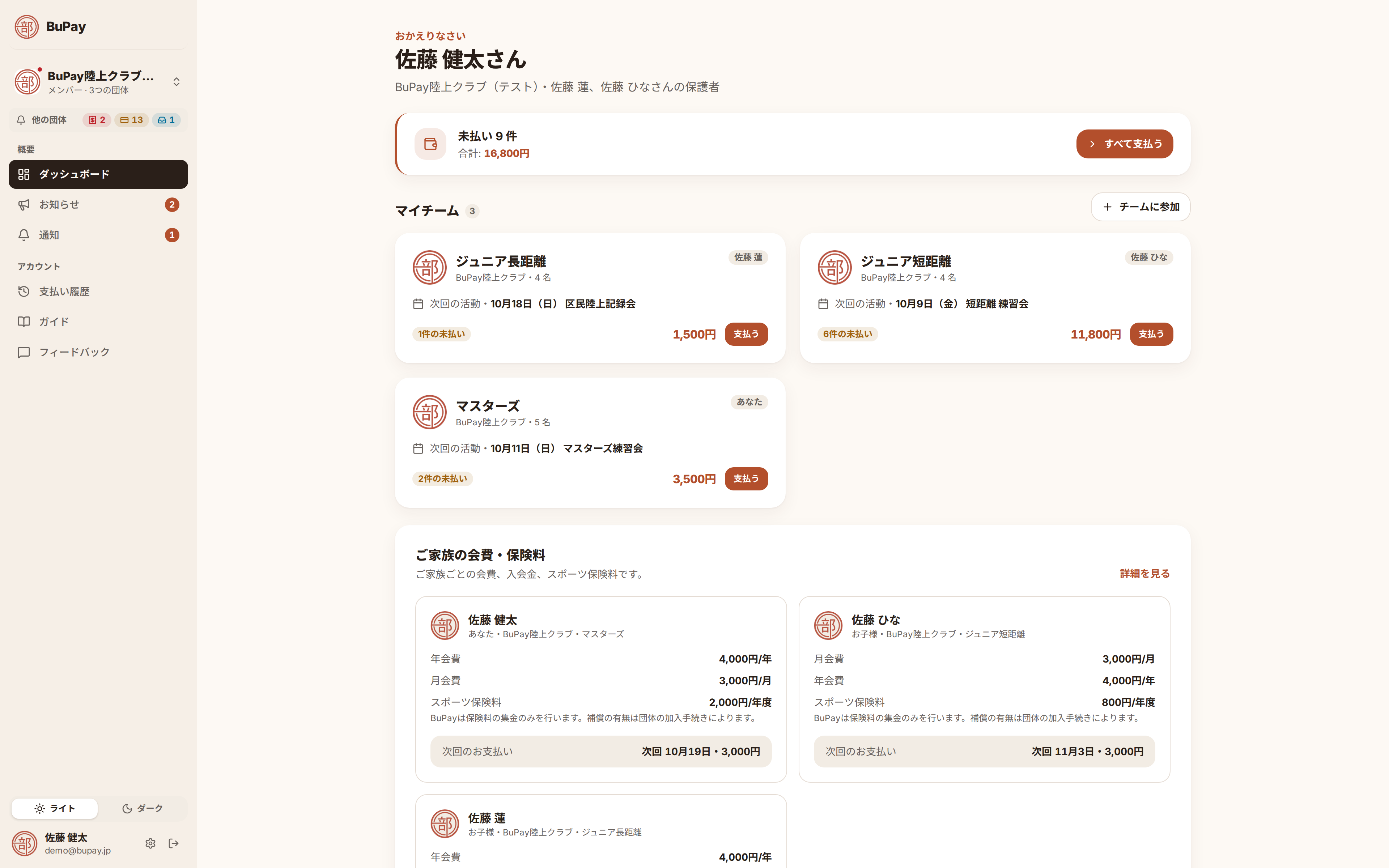 メンバーのダッシュボード