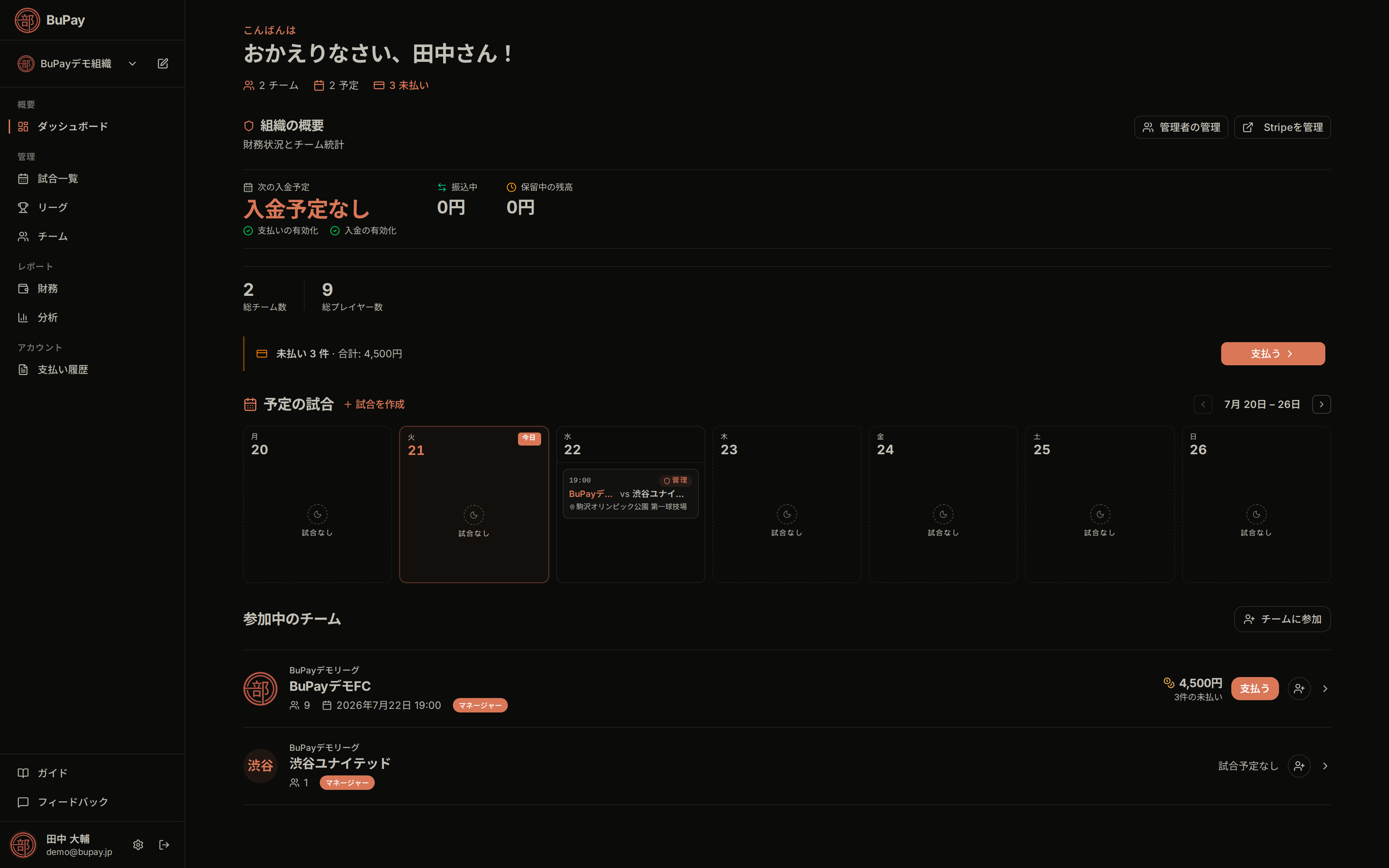 Stripe 連携後のダッシュボード