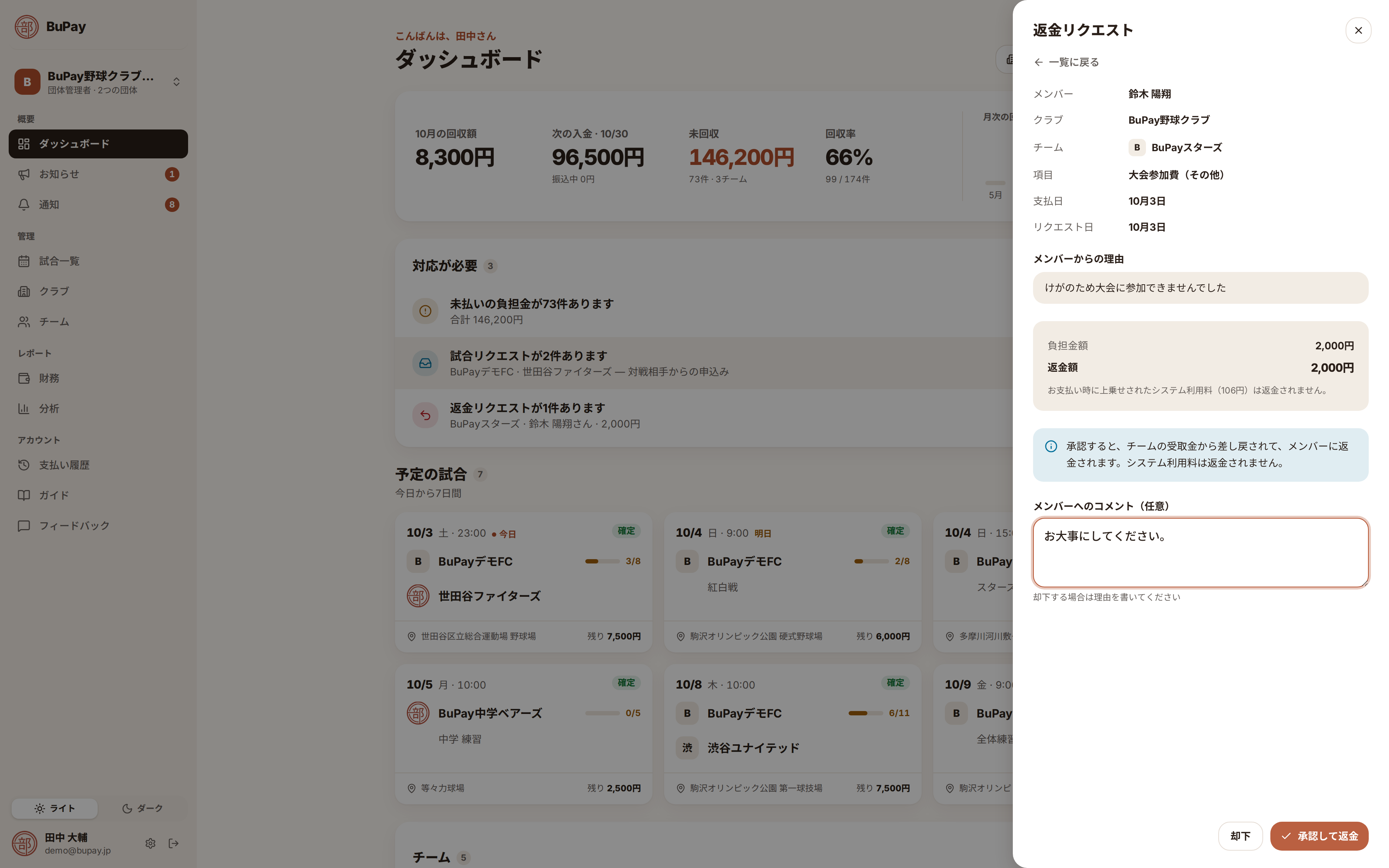 返金リクエストの詳細
