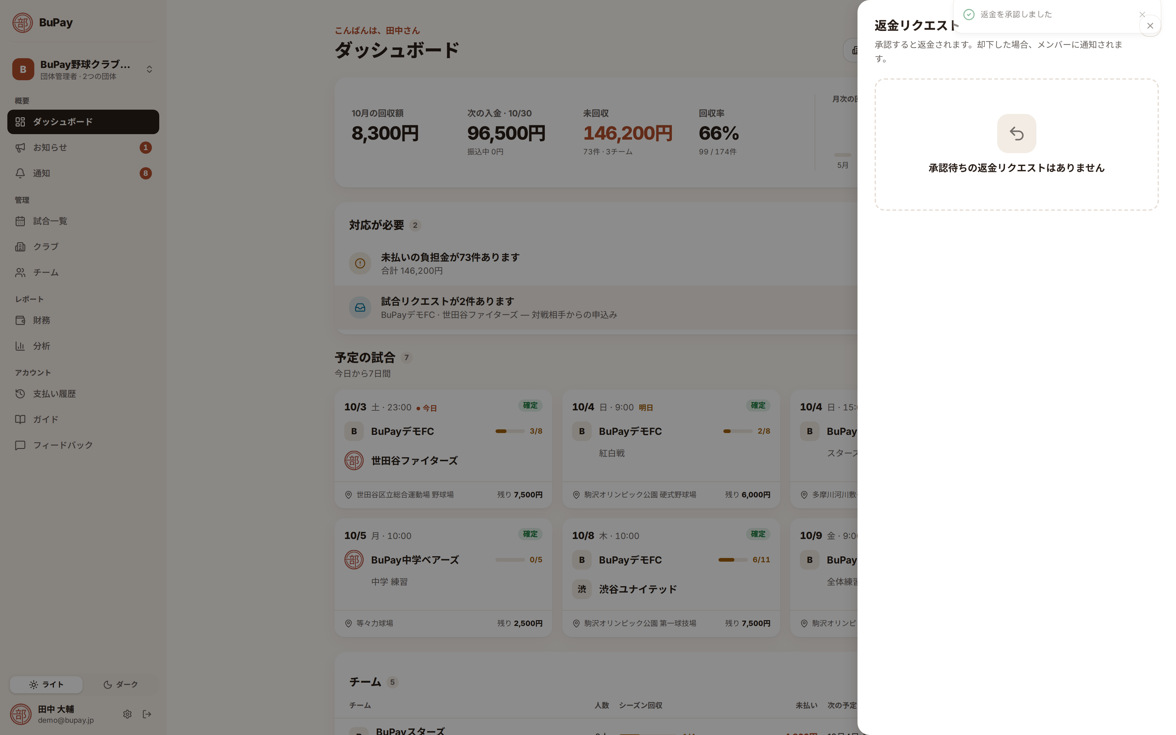 返金の承認完了